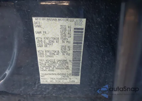 2015 Nissan Armada Sv from USA, damaged, VIN 5N1BA0ND8FN608650